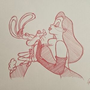 Disney Amblin Jessica And Roger Rabbit Drawing/Sketch Animation Art Kissing